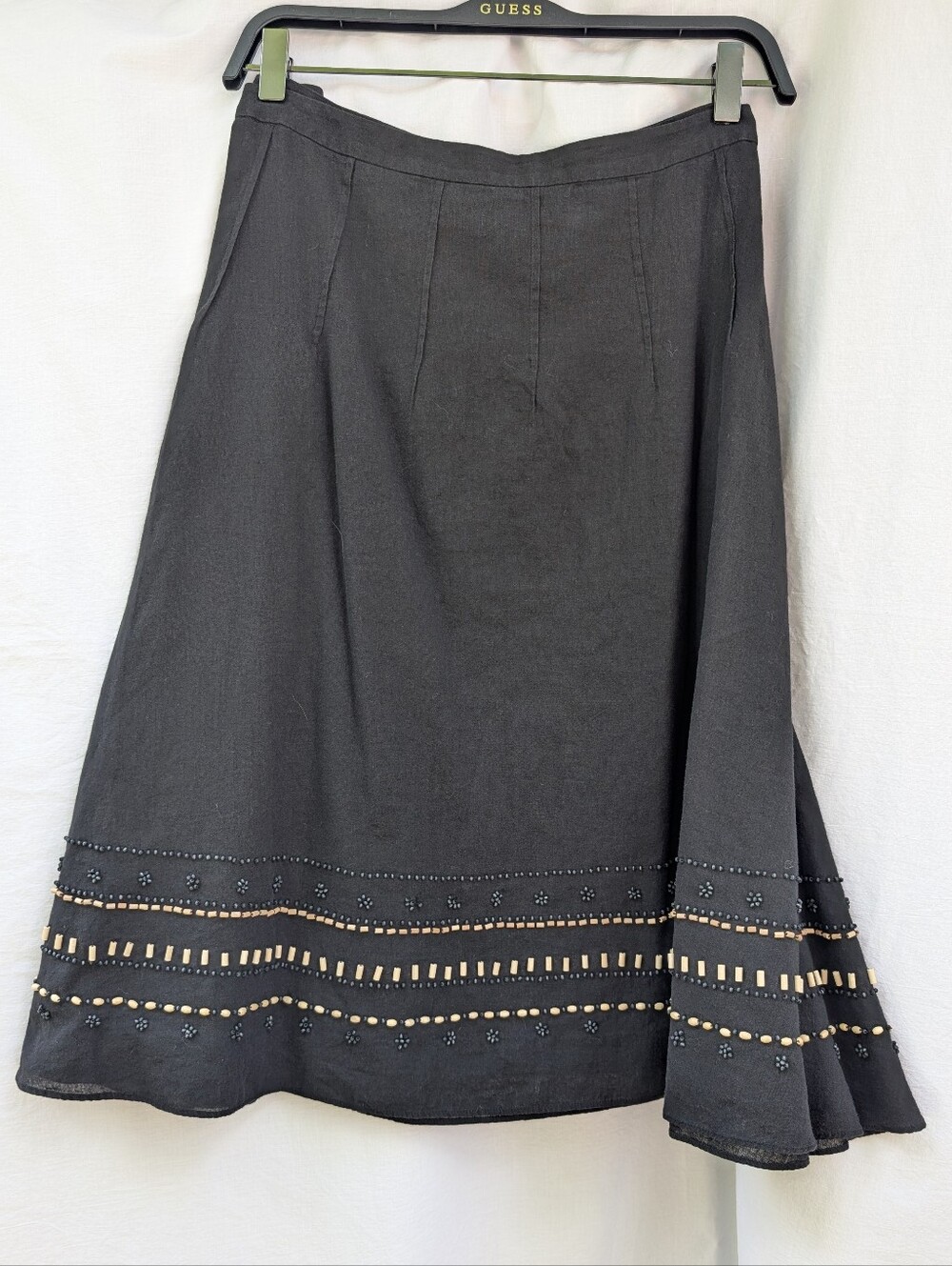 Caslon Black Cotton Midi Skirt Wood Buttons Sz 14